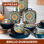 Juego de Comedor Completo en Cerámica – 14 Piezas con Estampa Elegante y Estilo Atemporal