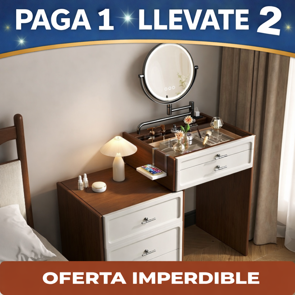 Promo 2x1: Mesita de Dormitorio Organizadora en Madera con 4 Cajones y Diseño Inteligente