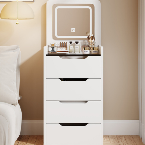 [Llevá 2 Pagá 1] Organizador Multifuncional de 2 Niveles con Espejo LED y Banquito Baúl